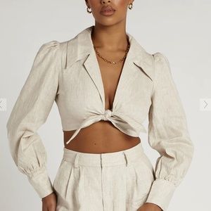 DISSH DARCY NATURAL LINEN TIE FRONT SHIRT - US 2/UK 6 WITH TAGS